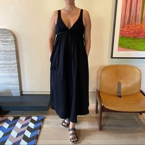 Zara Black Cotton Poplin Maxi Dress w pockets